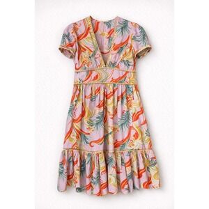 James Coviello Anthro James Coviello birds of paradise VNeck Tiered Dress Size 2
